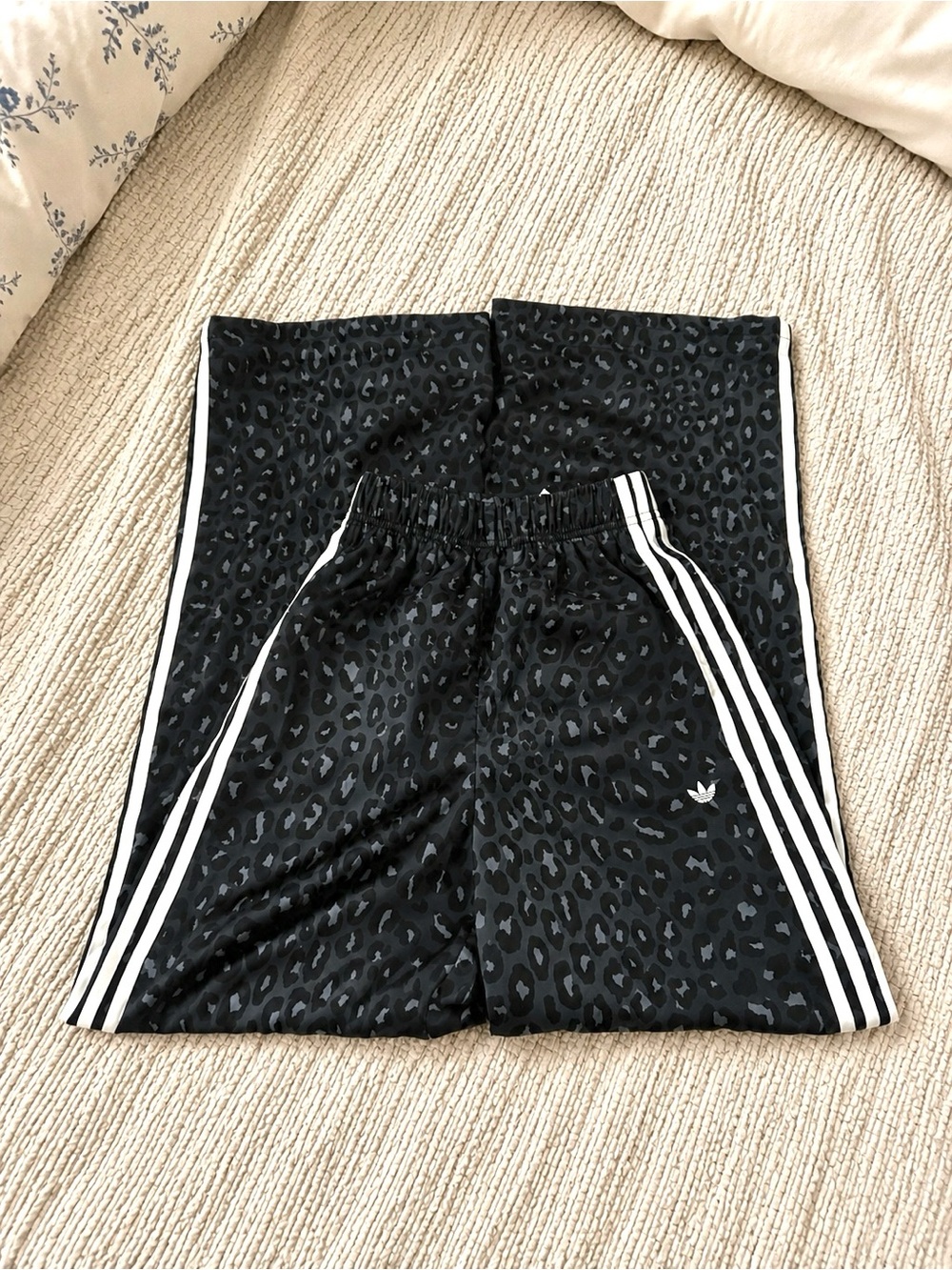 Adidas Original Black Leopard-Print Wide Leg Track Pants - Picture 2 of 8